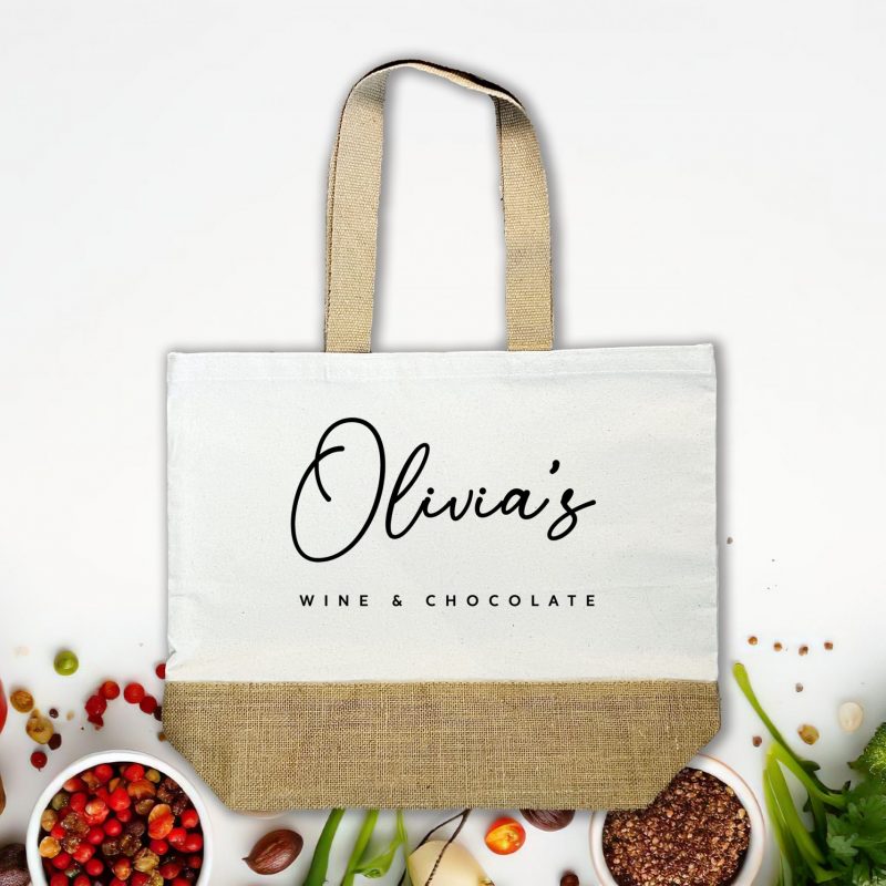 Molly's Boutique Personalised wine and Chocolate Ladies Jute Bag