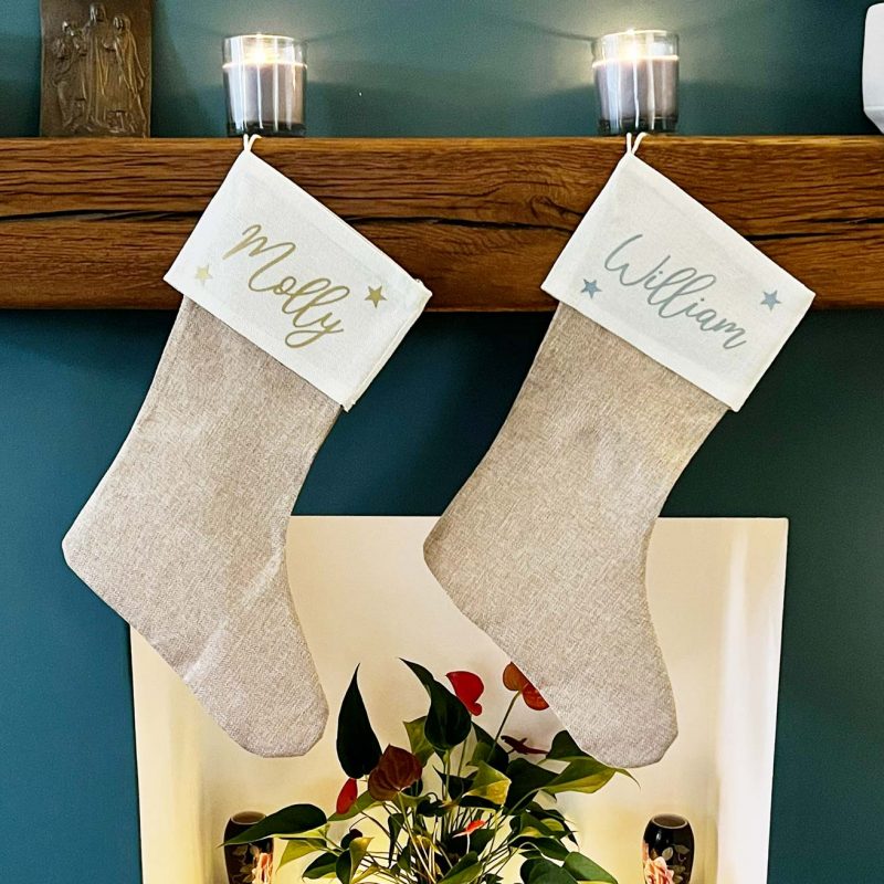 Molly's Boutique Personalised Burlap Christmas Stockings