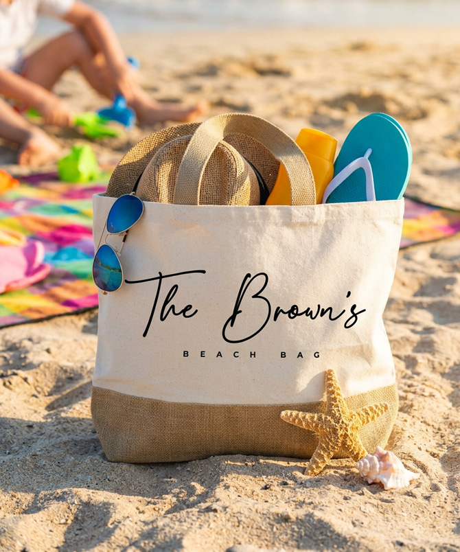 Molly's Boutique Gifts Personalised Family Name Beach Jute Bag