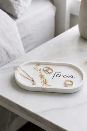 Personalised Oblong Gold Flake Trinket Dish