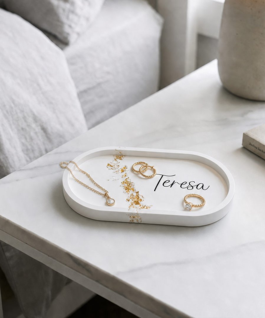 Personalised Oblong Gold Flake Trinket Dish