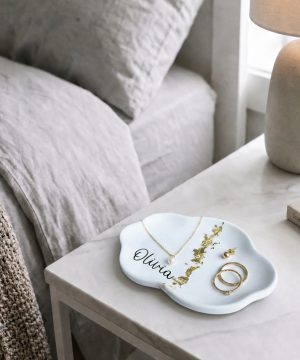Molly's Boutique Personalised White and Gold Leaf Trinket Dish